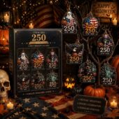 250th Anniversary Halloween Ornament Set 2 TheStripedcat 250 Years of Freedom 6-piece patriotic Halloween ornament collection set