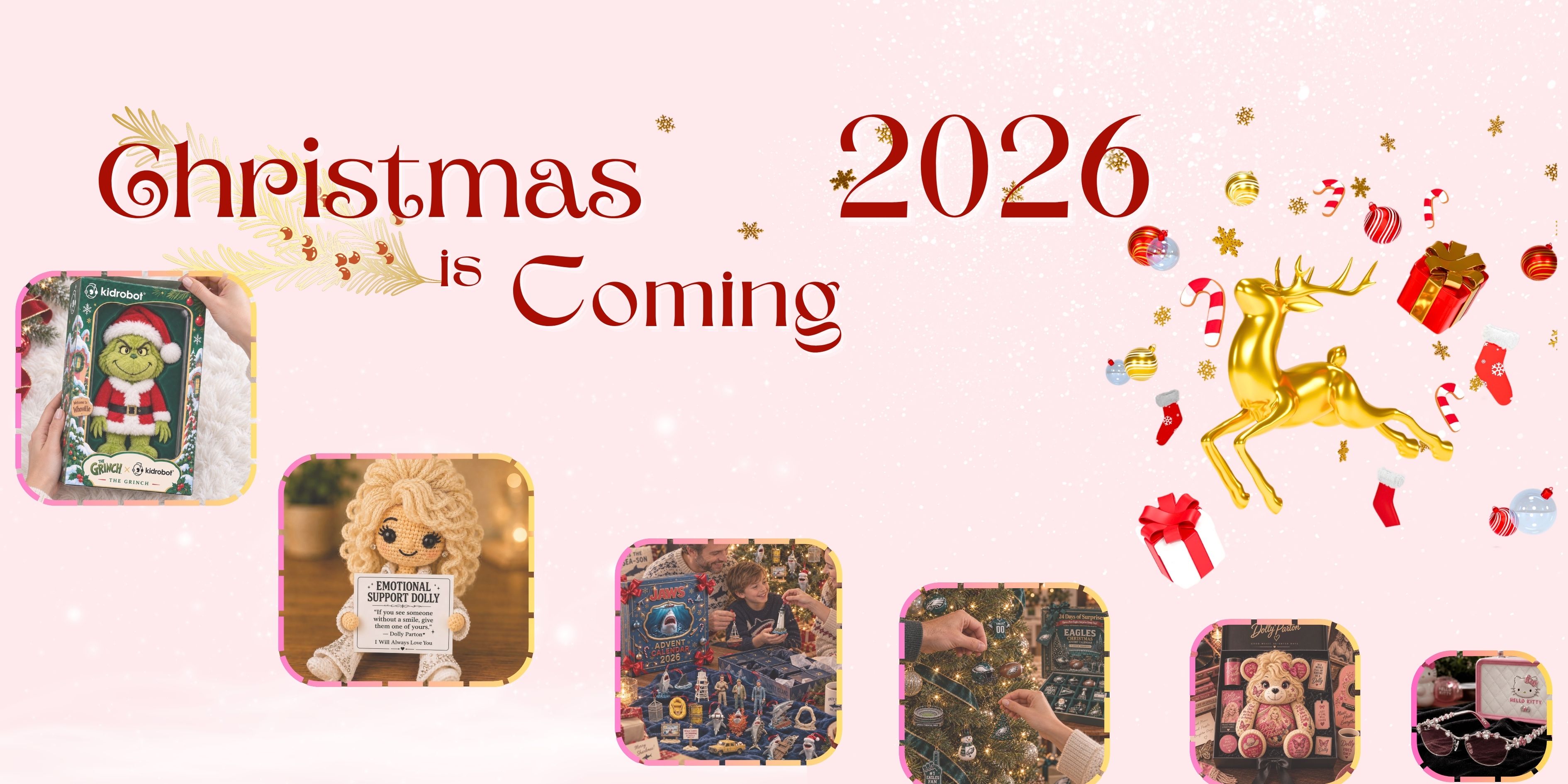 Satisfieddrinkware Christmas 2026 holiday gift collection featuring festive toys and advent calendars.