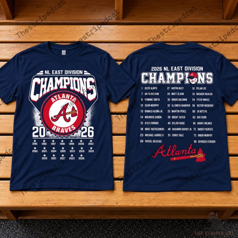 Atlanta Braves 2026 NL East Division Champions T-shirt front and back view