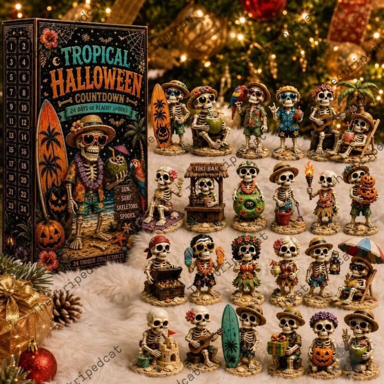 Tropical Halloween advent calendar with 24 skeleton figurines from TheStripedcat