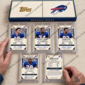 Buffalo Bills Football Card Collector’s Box Set 2 Collection of Topps Buffalo Bills football cards featuring Jim Kelly, Thurman Thomas, Andre Reed, Bruce Smith, and Josh Allen.