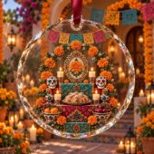 Dia de los Muertos Keepsake Ornament 2 Crystal Dia de los Muertos ornament with floral and skull motifs