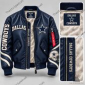 Dallas Cowboys Football Bomber Leather Jacket 2 Navy blue Dallas Cowboys leather bomber jacket