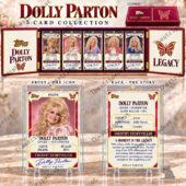 Topps Dolly Parton 5-Card Collection set presented in a display box