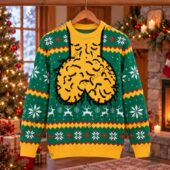 Green and yellow holiday sweater with unique knit pattern from TheStripedcat