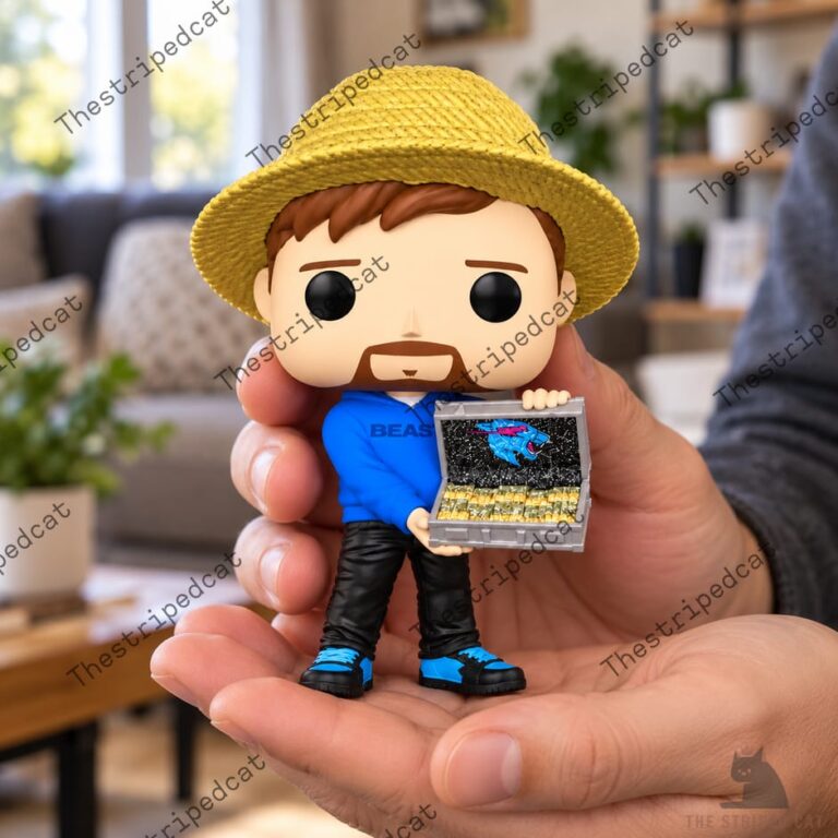 MrBeast collectible figure holding a briefcase of cash