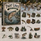 Tight Lines fishing themed advent calendar with 24 acrylic ornament collectibles