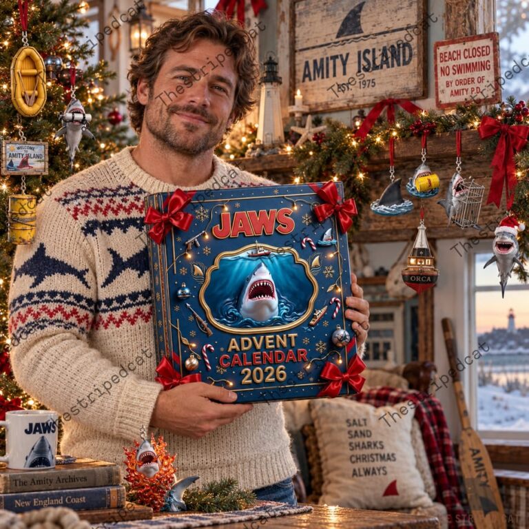 Jaws Collector’s Edition 2026 Advent Calendar 4 Man holding a 2026 Jaws movie themed advent calendar