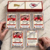 Collection of Kansas City Chiefs NFL player trading cards from Satisfieddrinkware