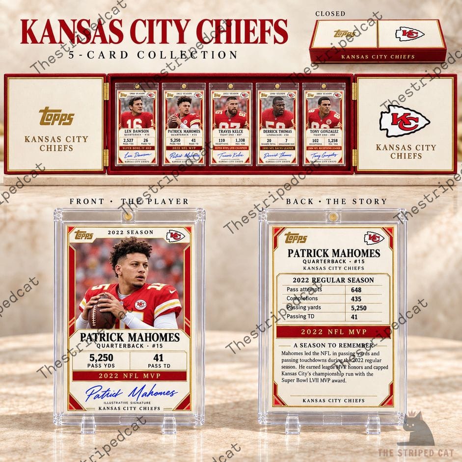 Kansas City Chiefs Topps 5-card collection featuring Patrick Mahomes