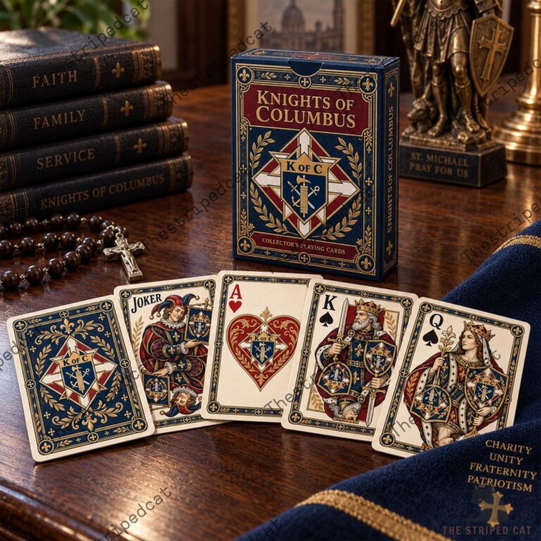 Knights Of Columbus Playing Card Box Set 5 Knights of Columbus themed playing cards with custom deck box and illustrated faces.