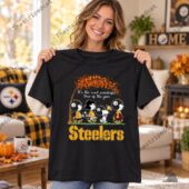 Steelers It's The Most Wonderful Time Of The Year Shirt 1 Woman wearing a black Pittsburgh Steelers autumn themed t-shirt