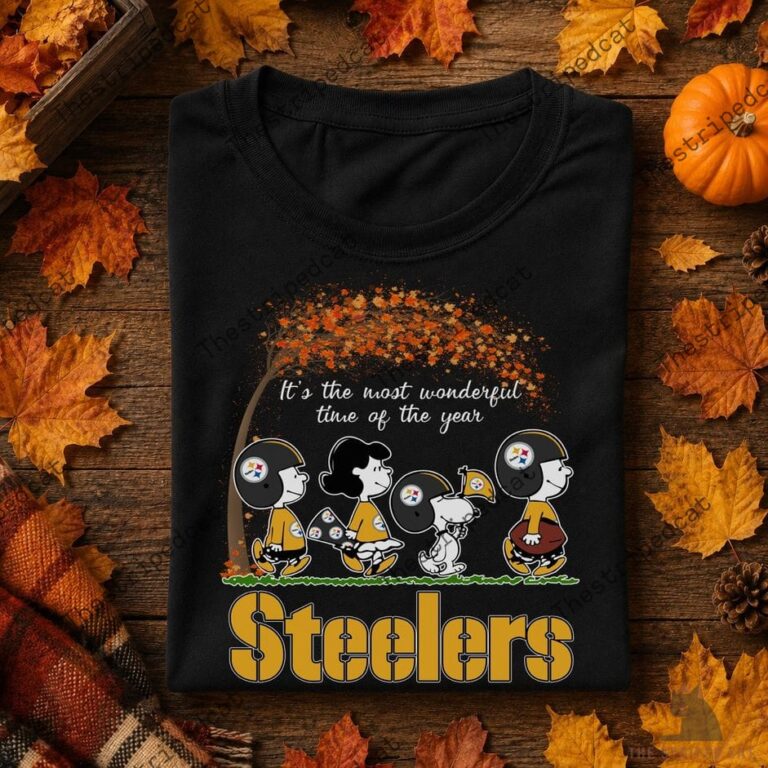 Steelers It's The Most Wonderful Time Of The Year Shirt 6 Pittsburgh Steelers Peanuts character autumn themed black t-shirt