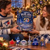 Couple holding a Toronto Blue Jays 50th Anniversary 2026 Advent Calendar