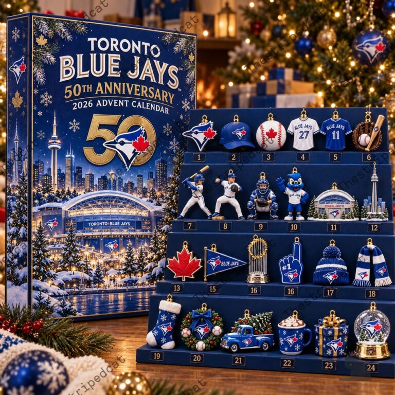 Toronto Blue Jays 50th Anniversary 2026 advent calendar with miniature baseball ornaments