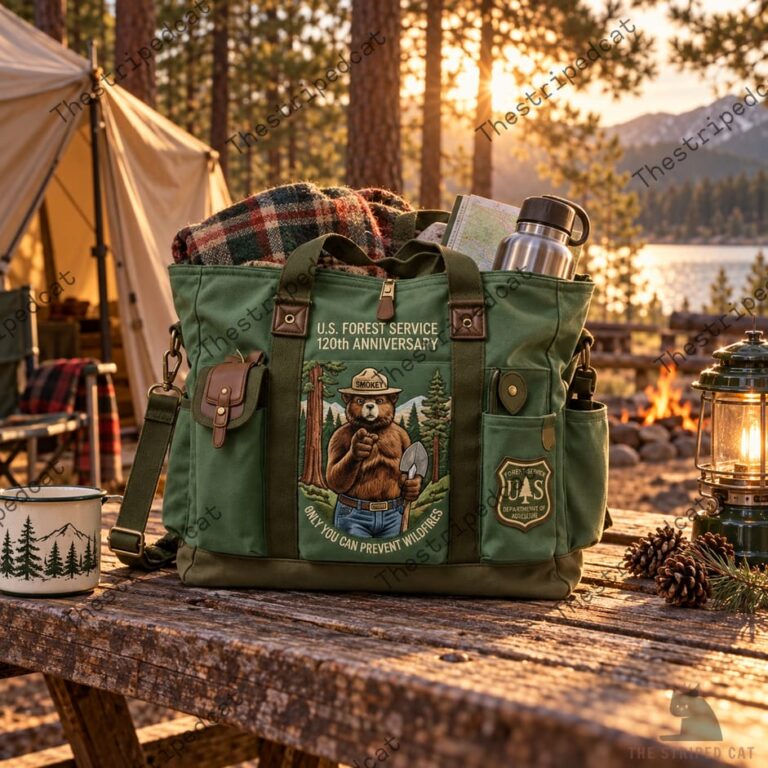 Green canvas U.S. Forest Service 120th anniversary Smokey Bear tote bag