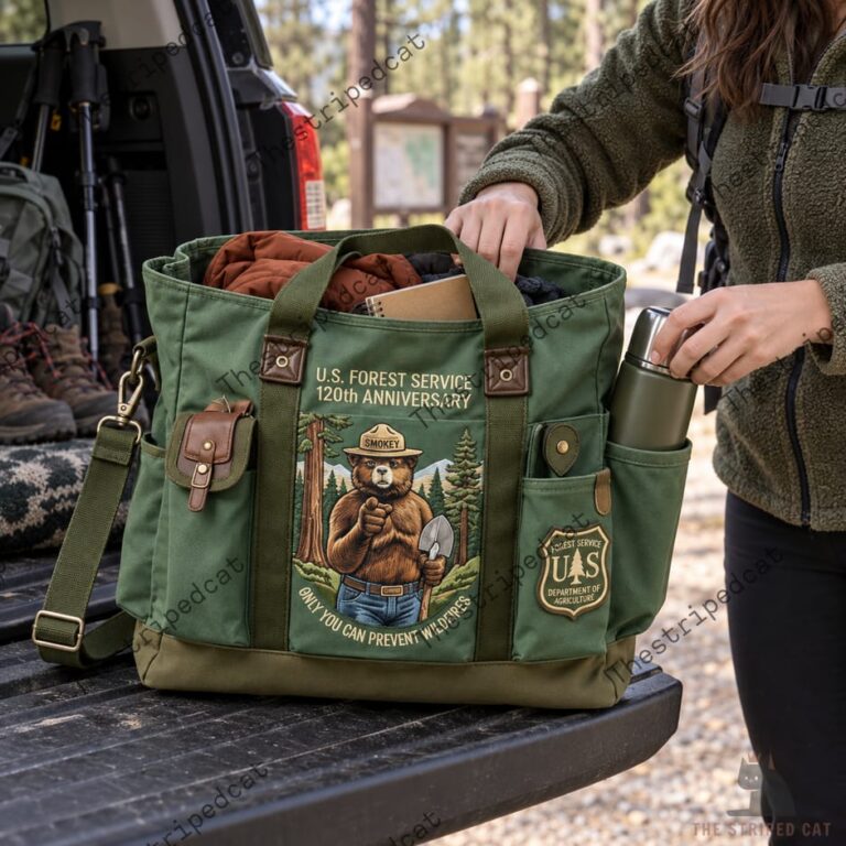 Green canvas U.S. Forest Service Smokey Bear tote bag