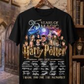 Harry Potter 25th Anniversary black t-shirt with cast signatures