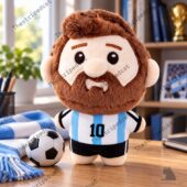 Argentina Lionel Messi Chibi Shape Pillow 2 Plush toy of a soccer player wearing a blue and white number 10 jersey with a soccer ball.