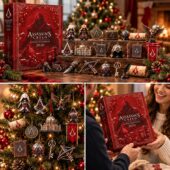 Assassin’s Creed Advent Calendar 2026 1 Assassin's Creed 2026 advent calendar featuring miniature collectibles and holiday decorations.