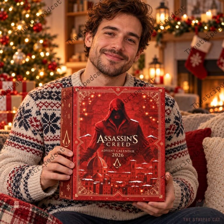 Man holding Assassin's Creed 2026 advent calendar by TheStripedcat
