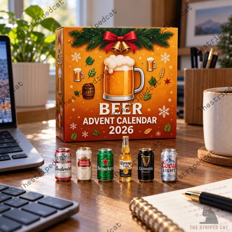 TheStripedcat 2026 Beer Advent Calendar with mini cans on desk