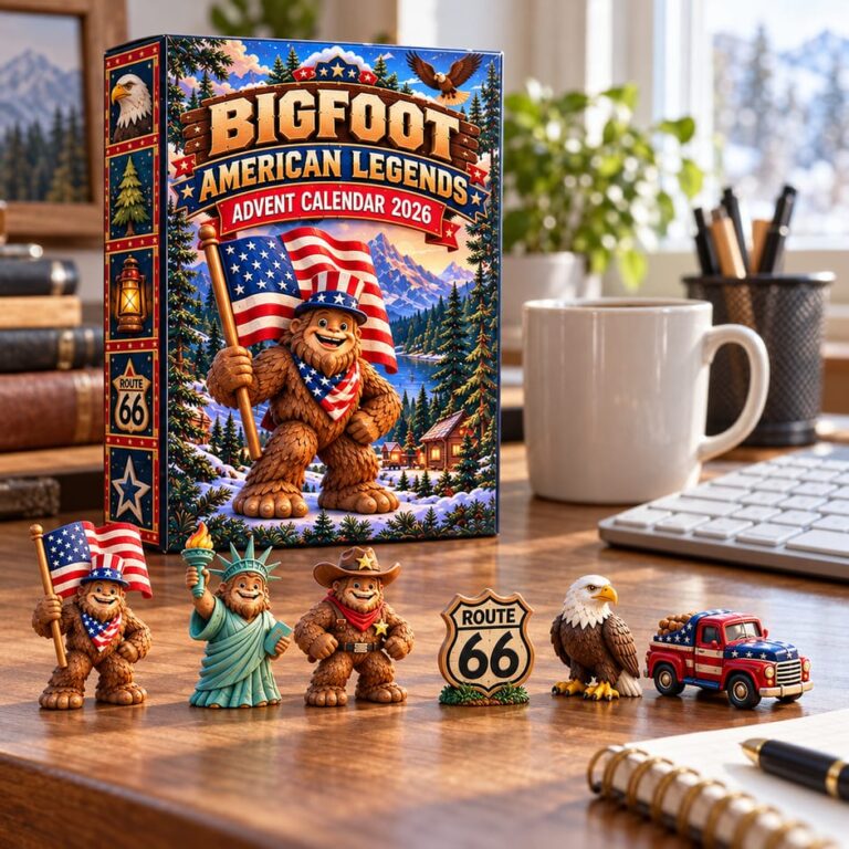 Bigfoot American Legends 2026 Advent Calendar and themed miniature figures on a desk