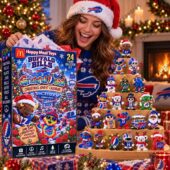 Woman opening a Buffalo Bills Grateful Dead Christmas advent calendar from TheStripedcat
