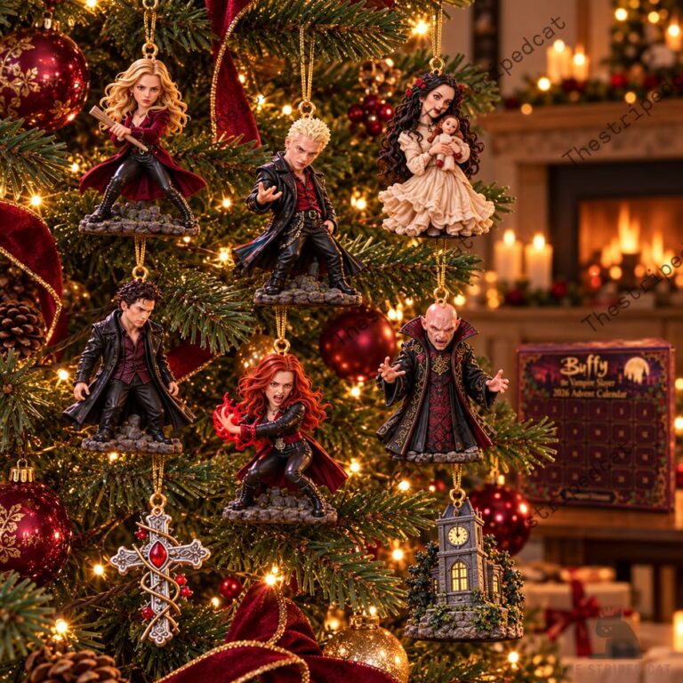 Buffy The Vampire Slayer Advent Calendar 2026 3 Buffy the Vampire Slayer ornament collection hanging on a Christmas tree from TheStripedcat.