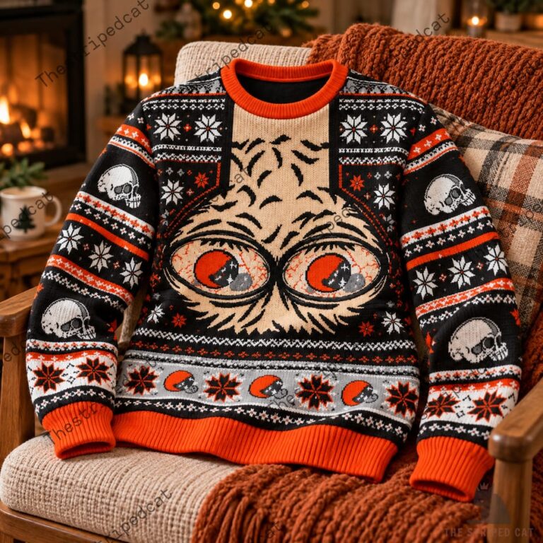 Creepy alien-themed holiday sweater with skull patterns from TheStripedcat