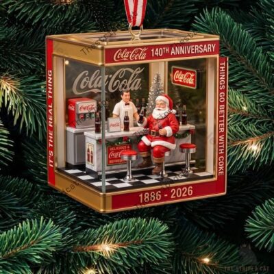 Coca-Cola Retro Soda Bar Diner Mini Diorama Santa Christmas Ornament
