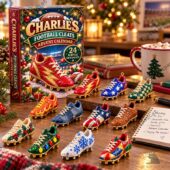 Charlie's Football Cleats Advent Calendar featuring 24 acrylic ornament cleats.