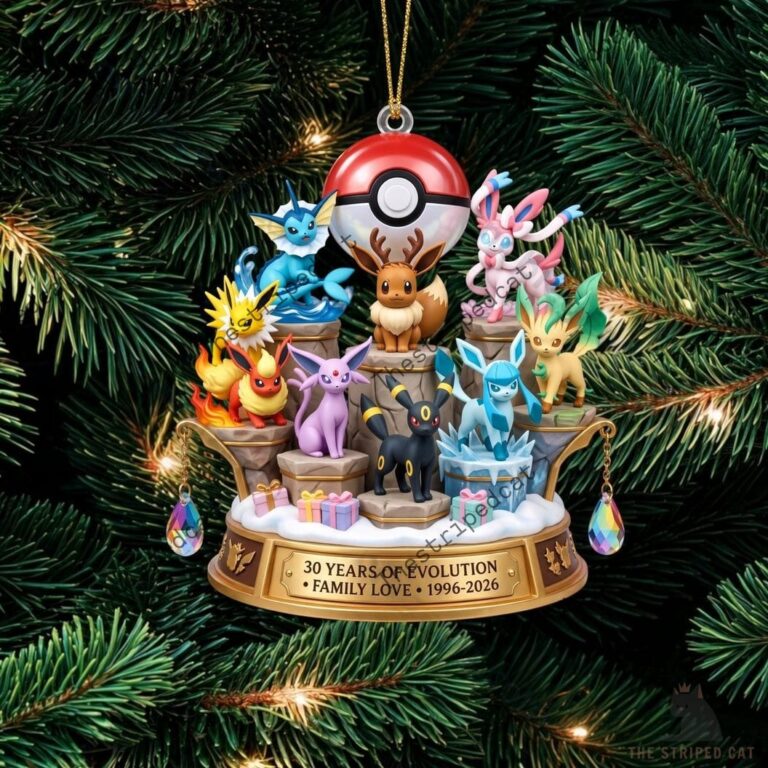 Eevee Evolutions Family Love Pokemon Christmas Ornament 1 Pokemon Eevee evolutions 30th anniversary holiday hanging ornament