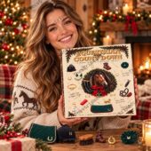 Equestrian Horse Tack And Rider Advent Calendar 2026 1 Woman holding an Equestrian Countdown Advent Calendar by TheStripedcat