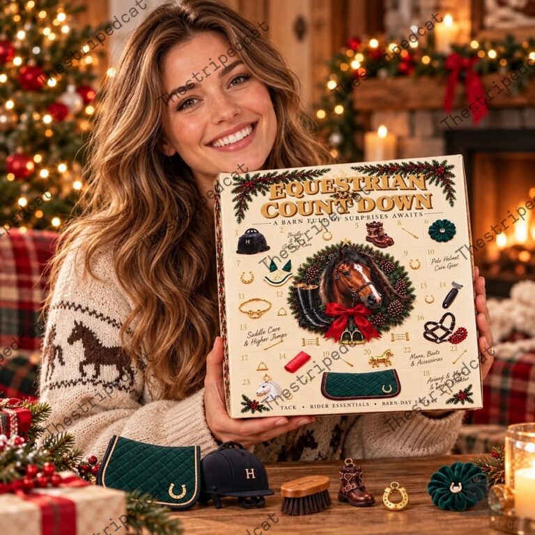 Equestrian Horse Tack And Rider Advent Calendar 2026 7 Woman holding an Equestrian Countdown Advent Calendar by TheStripedcat