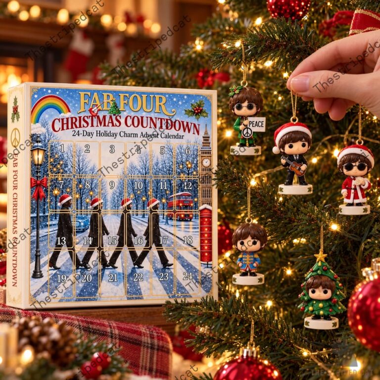 Fab Four Christmas Countdown 2026 Advent Calendar 5 Fab Four Christmas Countdown advent calendar with Beatles-themed holiday ornaments.