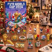 FIFA World Cup 2026 advent calendar with miniature soccer player figures and championship ornaments by TheStripedcat