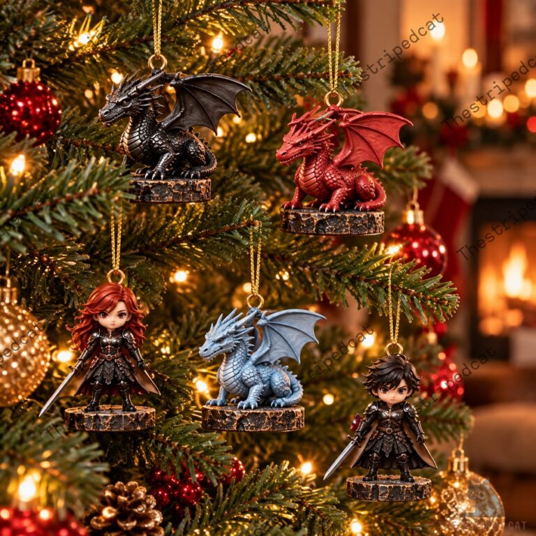 Dragon and fantasy warrior Christmas tree ornaments