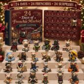 24 Days of Frenchie Mischief advent calendar featuring 24 unique French Bulldog figures.