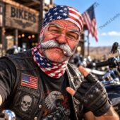 Biker wearing a USA flag print neck gaiter mask