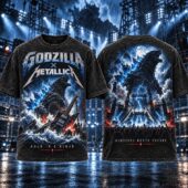 Godzilla x Metallica graphic t-shirt featuring concert scene