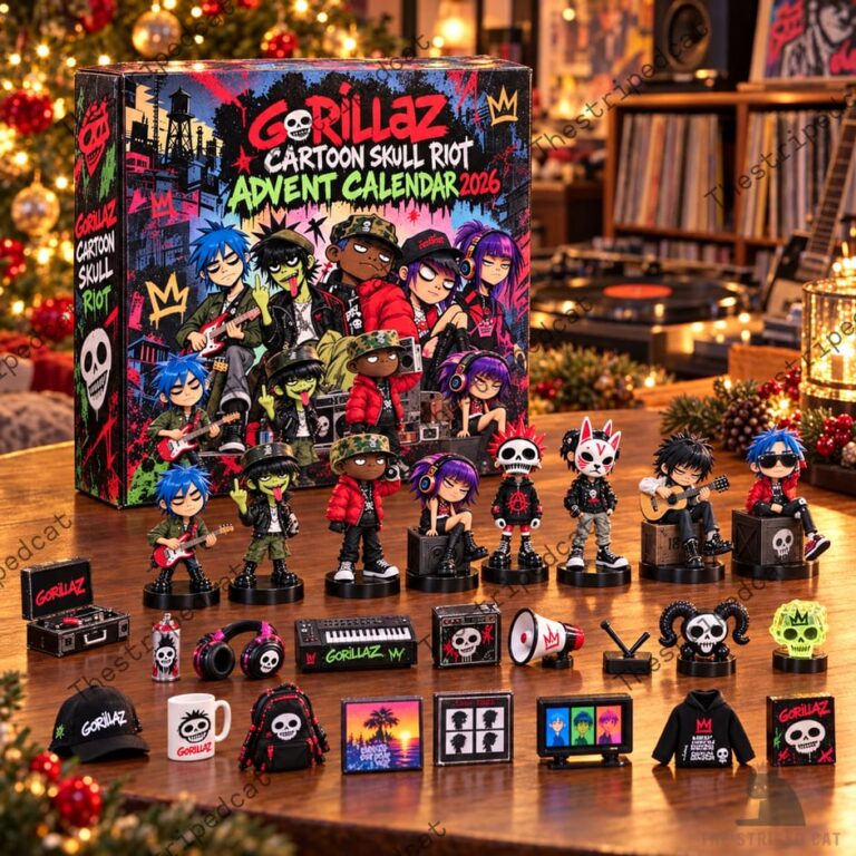 Gorillaz Cartoon Skull Riot 2026 advent calendar with collectible character figures and music-themed accessories from TheStripedcat.