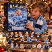 Young boy excited to open the Erling Haaland 2026 advent calendar