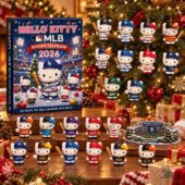 Hello Kitty MLB 2026 advent calendar with miniature team mascot ornaments from TheStripedcat