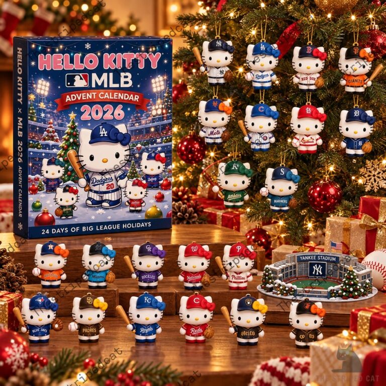 Hello Kitty MLB 2026 advent calendar with miniature team mascot ornaments from TheStripedcat