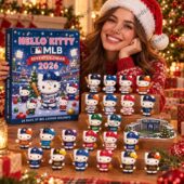 Hello Kitty MLB 2026 advent calendar with miniature baseball figurines.