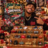Hip Hop Sneaker Advent Calendar 2026 24 Day Surprises 2 Man holding a Hip Hop Sneaker Advent Calendar 2026 with 24 mini collectible ornaments.