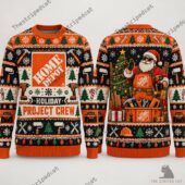 Home Depot themed Christmas holiday sweater featuring Santa as a construction worker