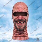 Realistic human face skin balaclava mask with a wide toothless smile