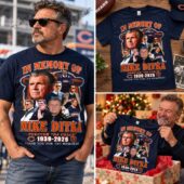 Navy blue Mike Ditka memorial tribute t-shirt for Chicago Bears fans